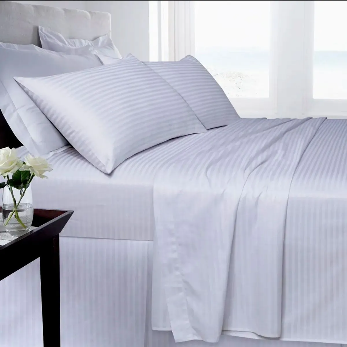 ZHOPI CO - Juego Sabanas Cama Doble Blanco Unicolor de Lujo