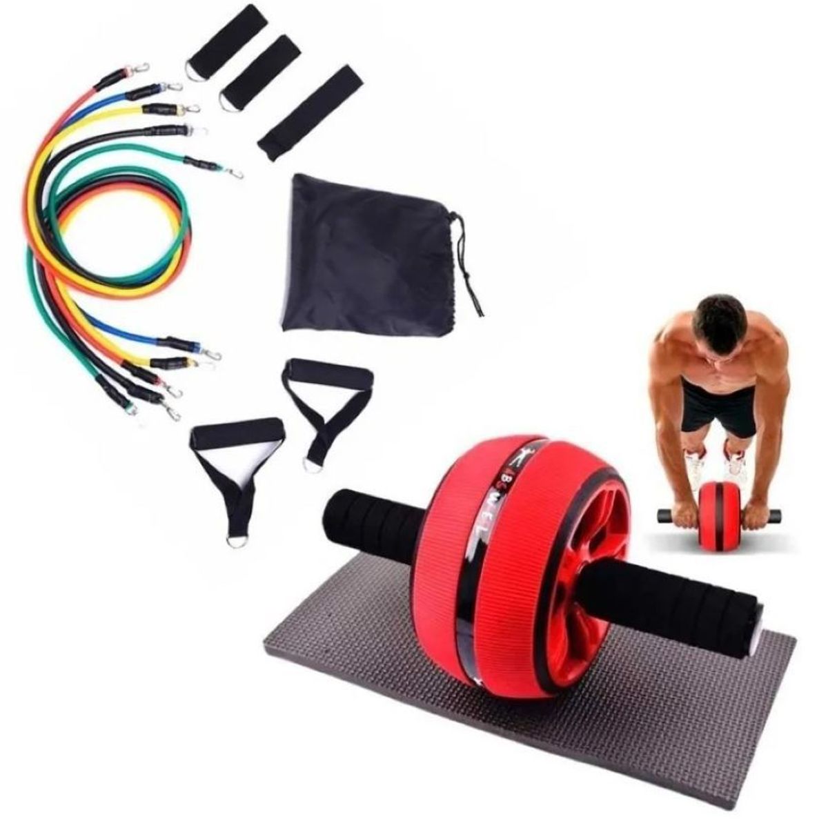 ZHOPI CO - Set Rueda Abdominal Ab Wheel Mas Bandas Tubulares 11pcs