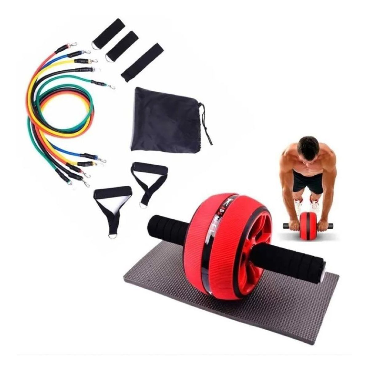 ZHOPI CO - Set Rueda Abdominal Ab Wheel Mas Bandas Tubulares 11pcs
