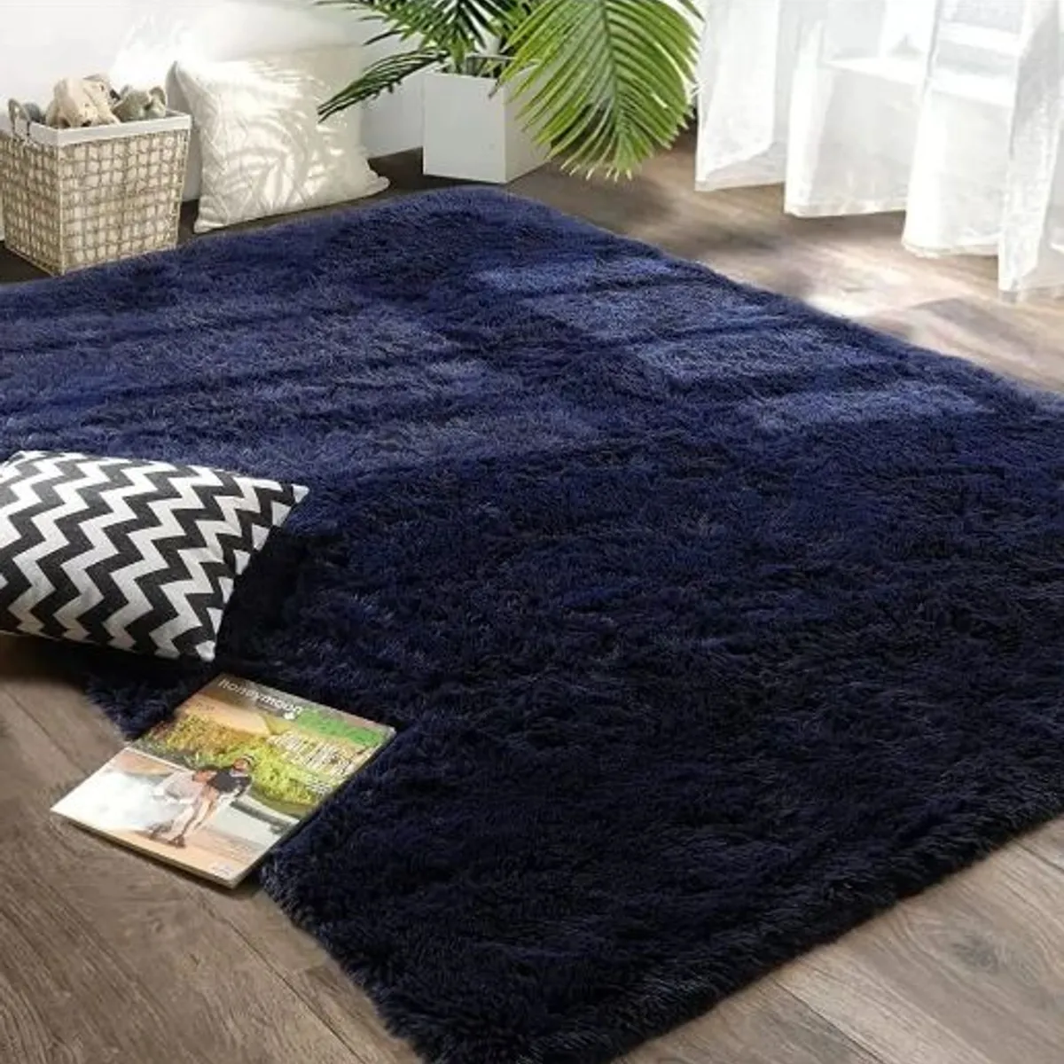 FEEL GREEN - Tapete Alfombra Peluda Azul oscura Tapete Peluche Grande  230×150 Cm