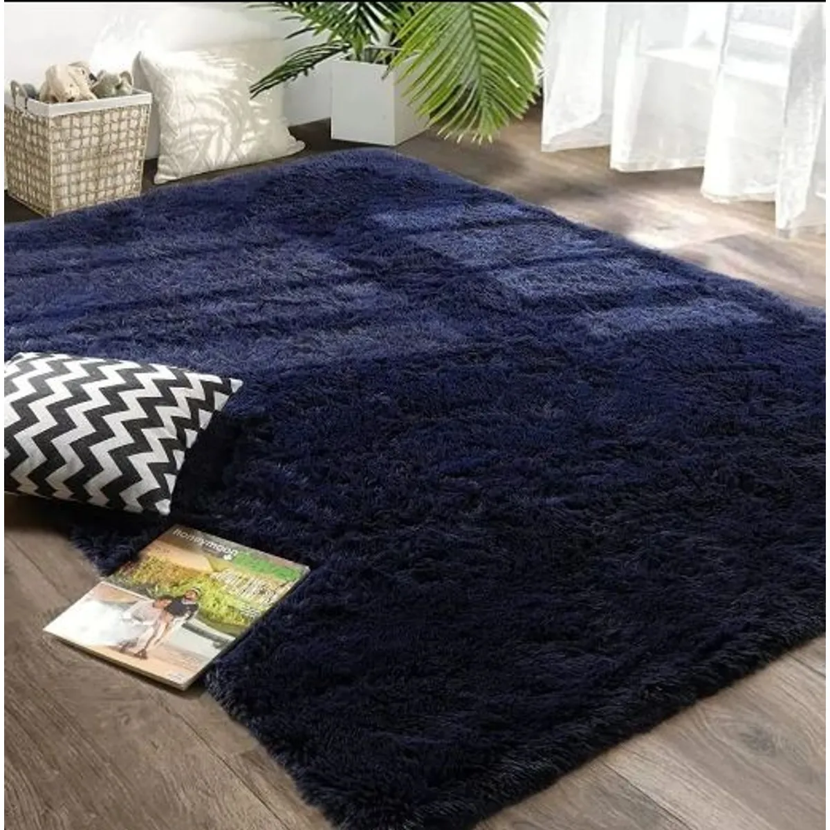 FEEL GREEN - Tapete Alfombra Peluda Azul oscura Tapete Peluche Grande  230×150 Cm