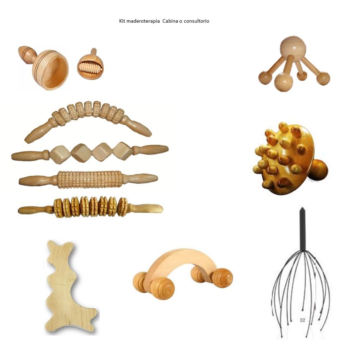 GENERICO - masajeador kit de maderoterapia x 13 piezas estetica maderoterapia