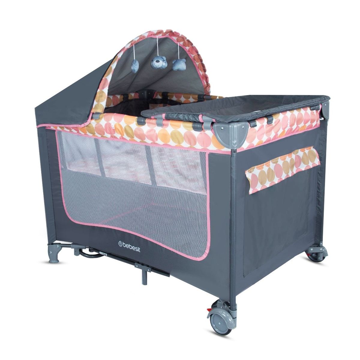 BEBESIT - Cuna Corral Bebé Funcion Mecedora + Bolsa Viaje Rosado