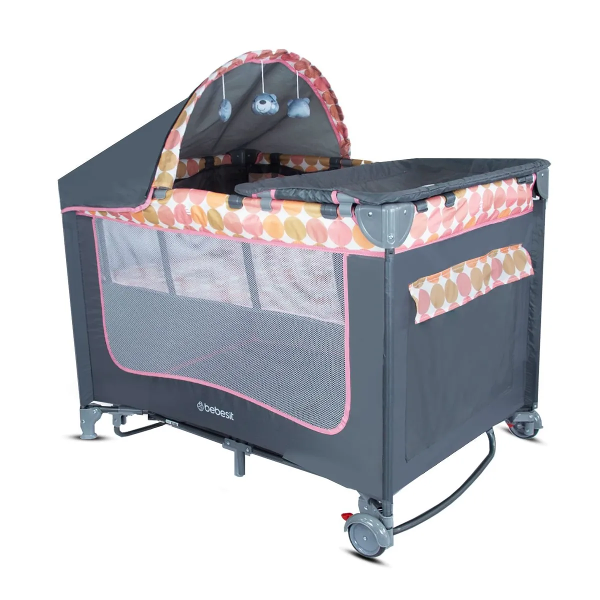 BEBESIT - Cuna Corral Bebé Funcion Mecedora + Bolsa Viaje Rosado