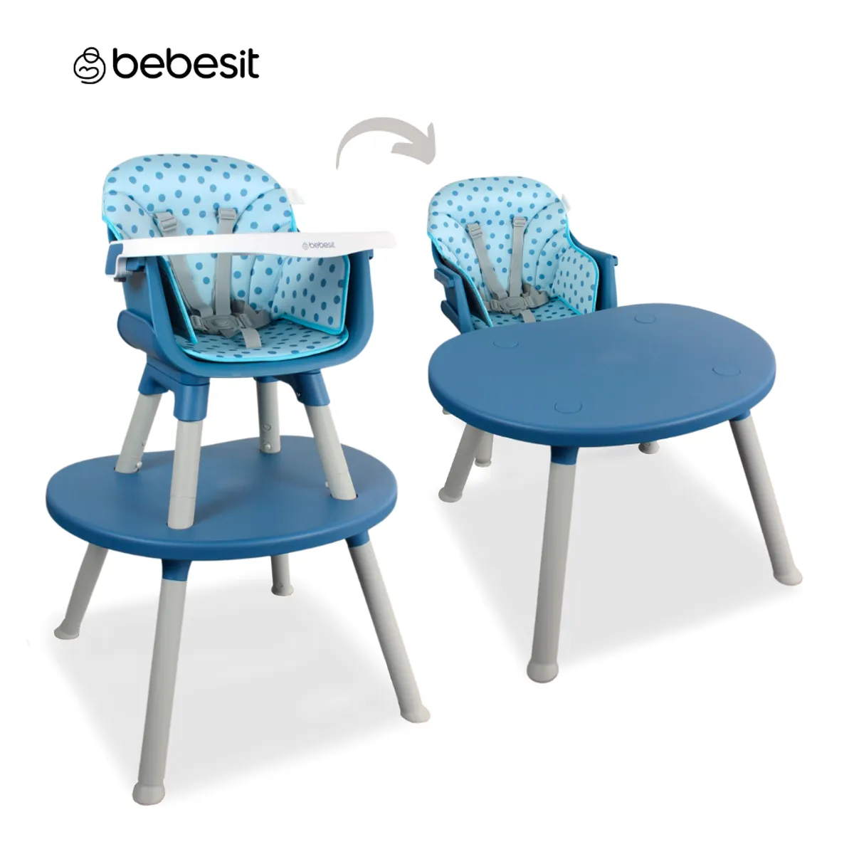 BEBESIT - Silla Comedor Bebe 3 en 1 Escritorio Multifuncional Azul