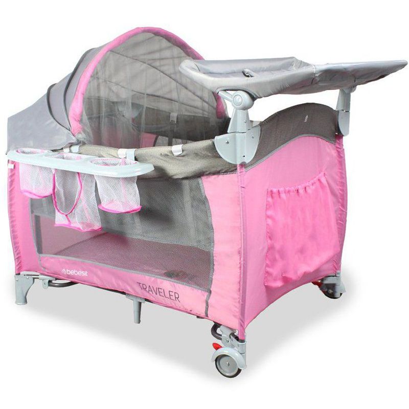 BEBESIT - Cuna Corral para Bebé Funcion Mecedora    Rosa + Bolsa Viaje
