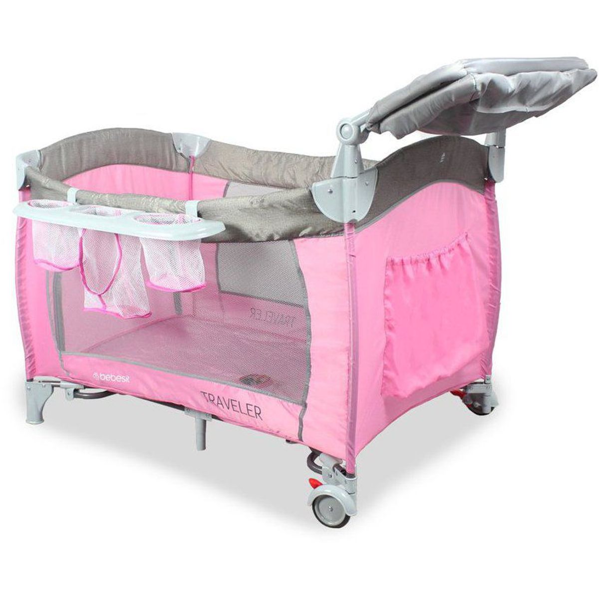 BEBESIT - Cuna Corral para Bebé Funcion Mecedora    Rosa + Bolsa Viaje