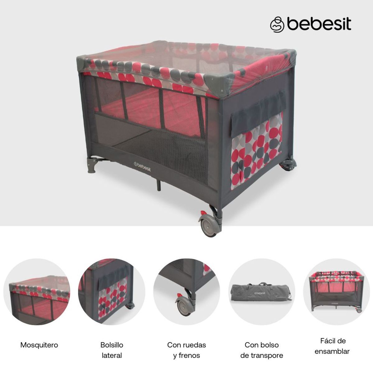 BEBESIT - Cuna Corral para Bebé Relax Rosa Bebesit