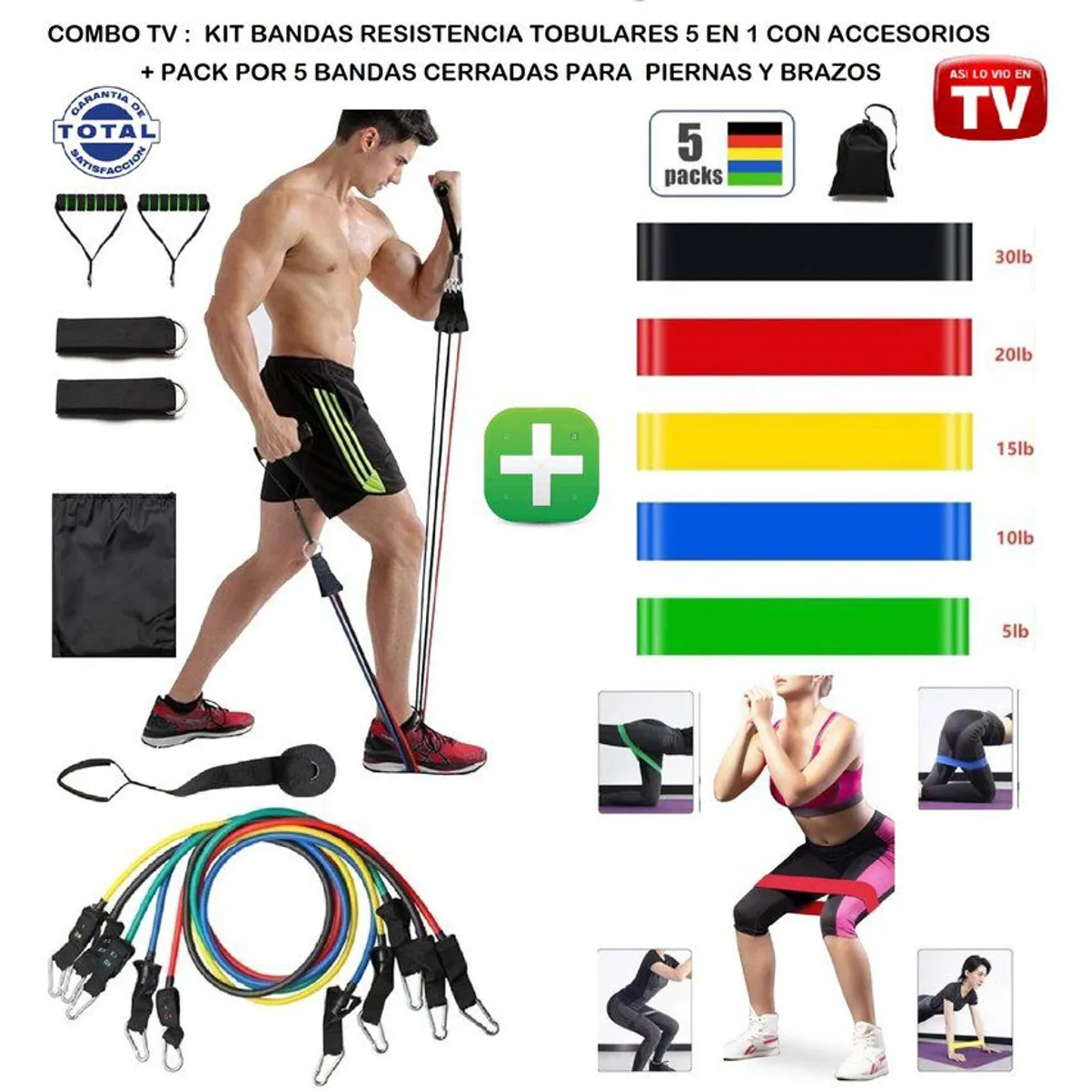 ZHOPI CO - Combo Bandas Elasticas Resistencia Tubulares Y Bandas Planas