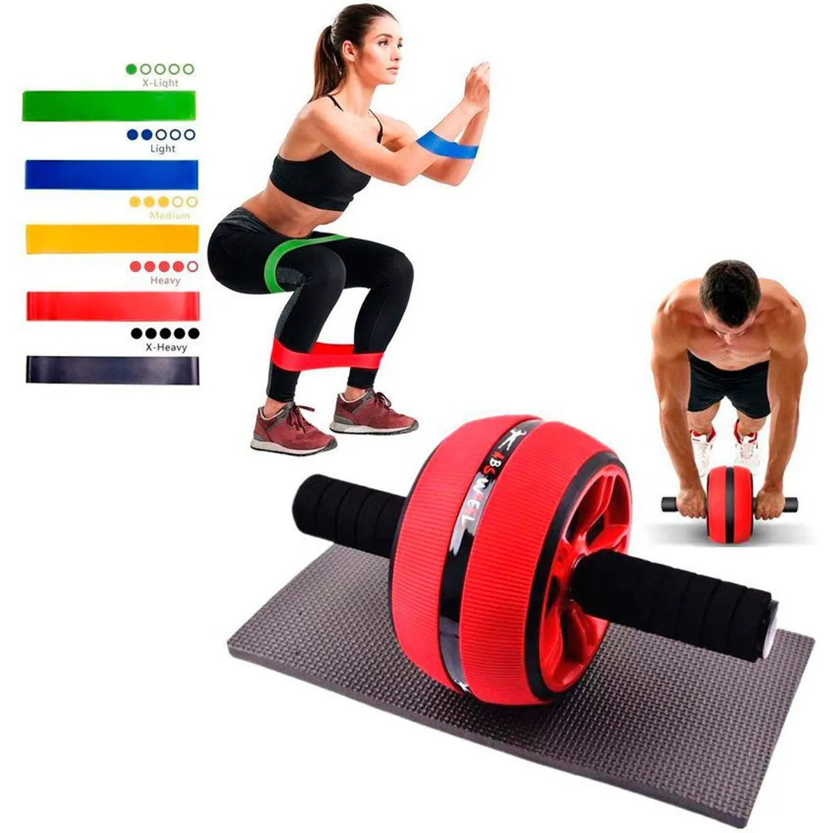 ZHOPI CO - Rueda Abdominal AB Wheel Y Bandas Resistencia 5Pcs Lisas