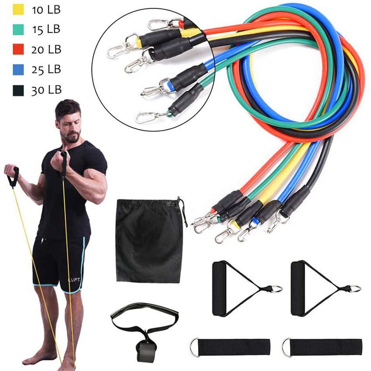 ZHOPI CO - Kit set rueda abdominal ab wheel  bandas tubulares 11pcs