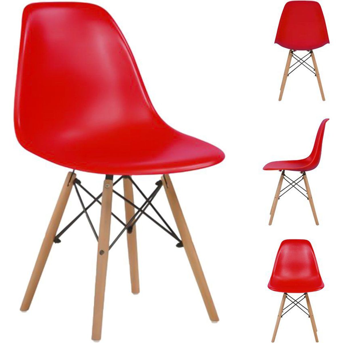 STAY ELIT - Set de 4 sillas tipo eames minimalistas rojo hogar oficina-