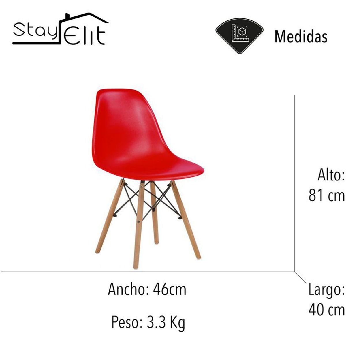 STAY ELIT - Set de 4 sillas tipo eames minimalistas rojo hogar oficina-
