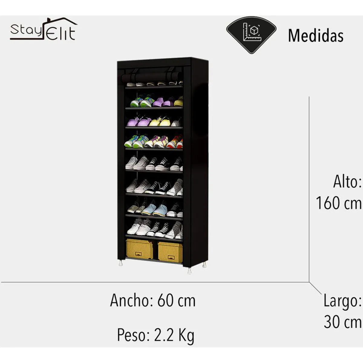 STAY ELIT - Zapatera Tipo Closet 9 Niveles para 27 Pares Color Negro Stay Elit