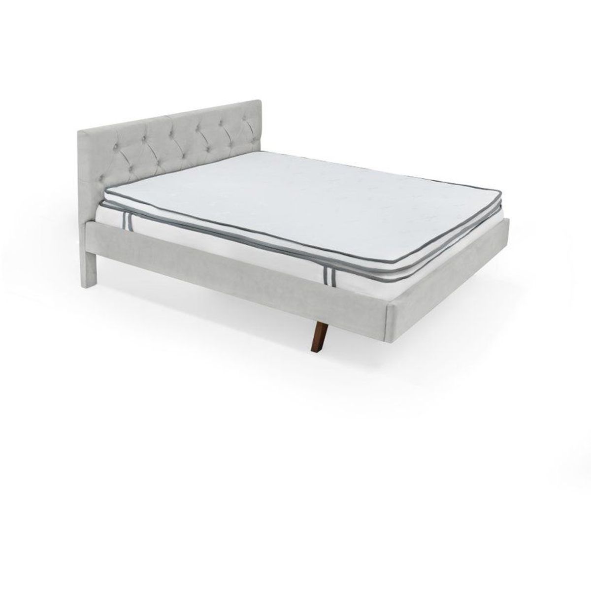 VENECIA - Cama Virginia Queen Tela Plata y Colchón Bruselas