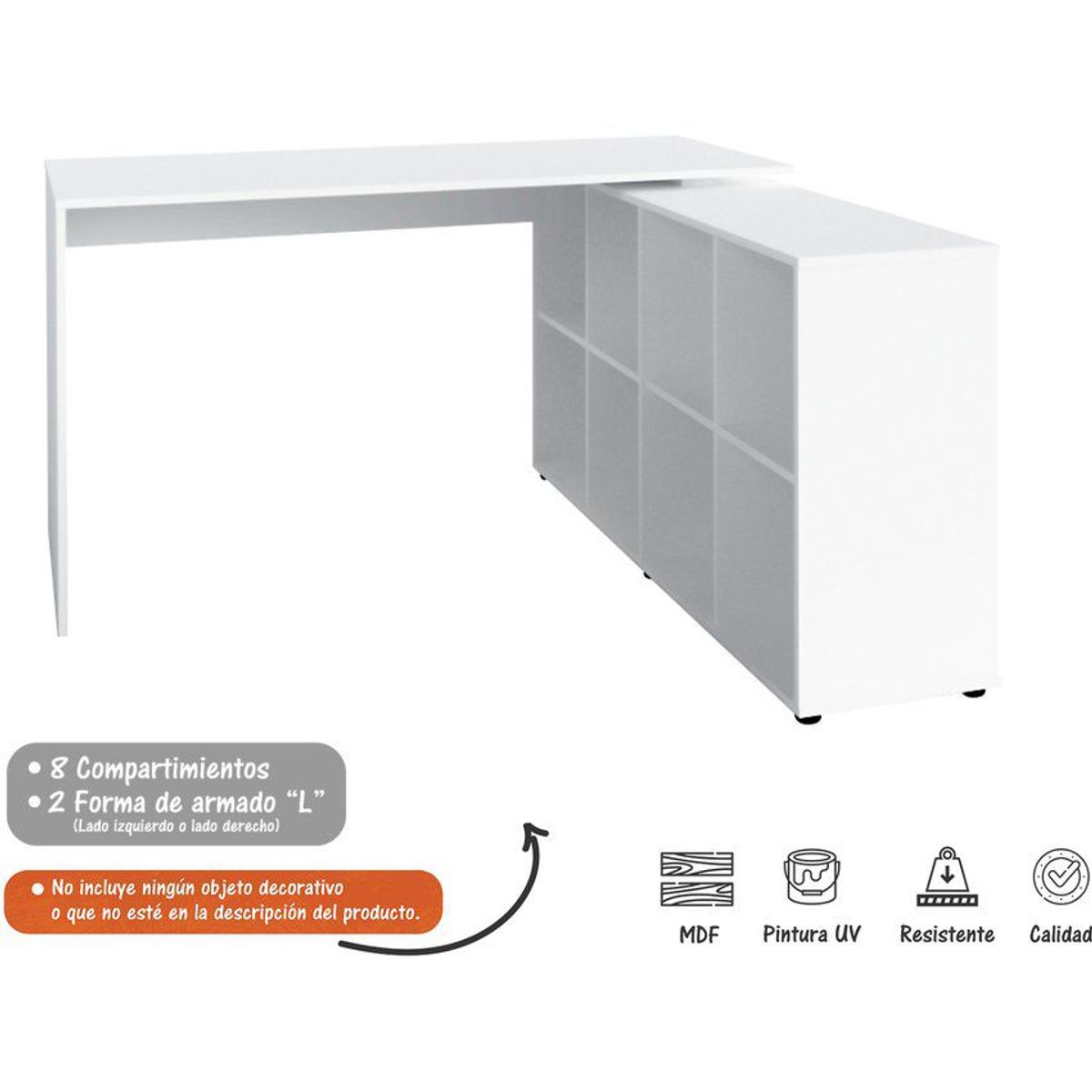 BERTOLINI - Escritorio en l  140x130 en mdp 15mm 8 estantes bertolini -  blanco