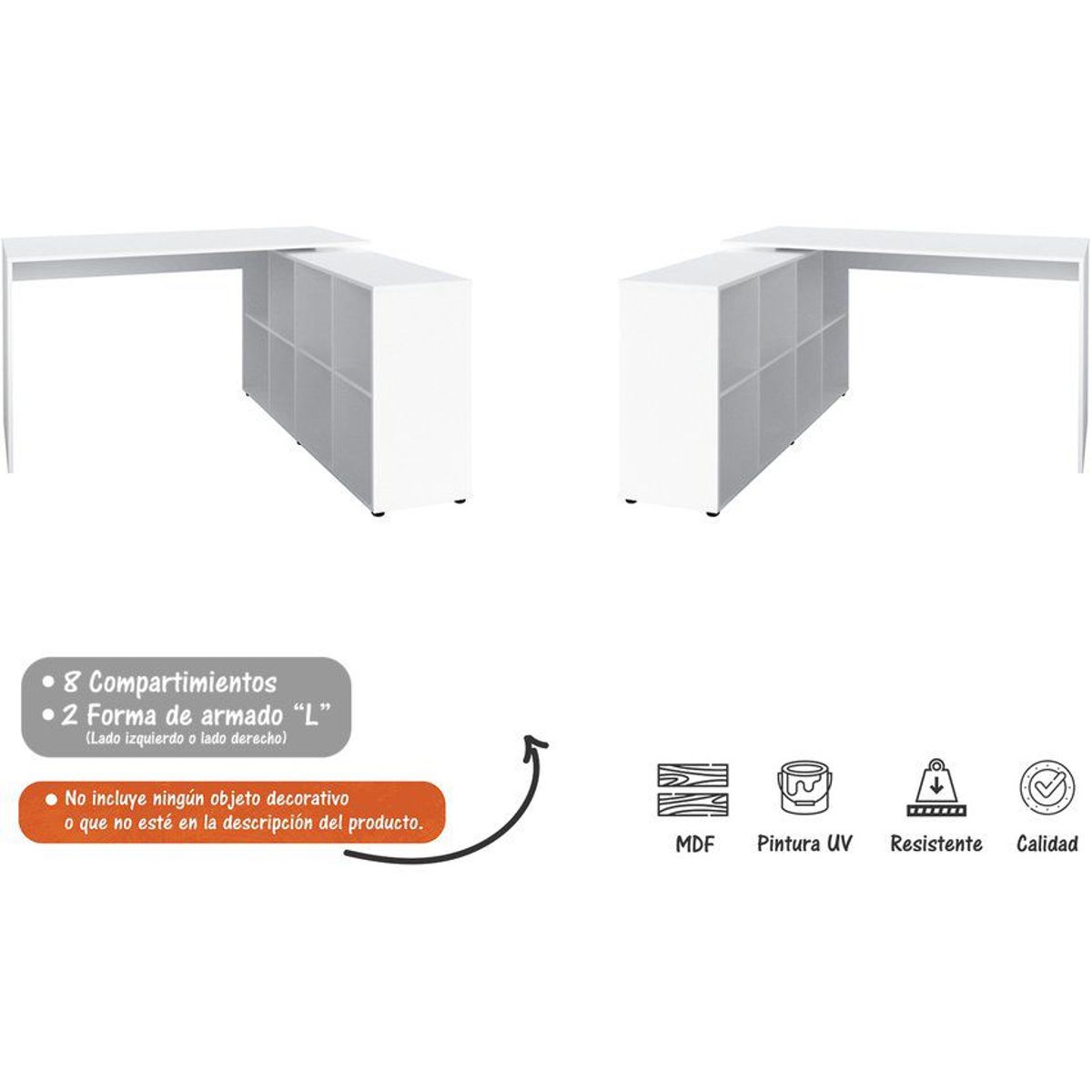 BERTOLINI - Escritorio en l  140x130 en mdp 15mm 8 estantes bertolini -  blanco