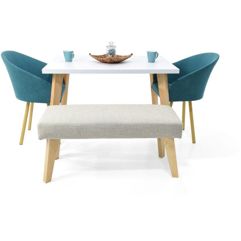 VENECIA - Comedor 4P Lugo Matiz con Sillas Tokyo Petróleo y Butaco en Tela Taupe