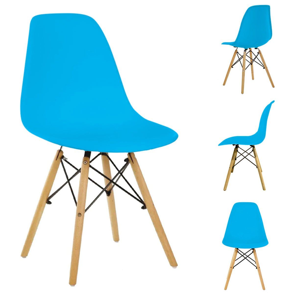 STAY ELIT - Set de 4 sillas Eames minimalistas color azul para hogar y oficina