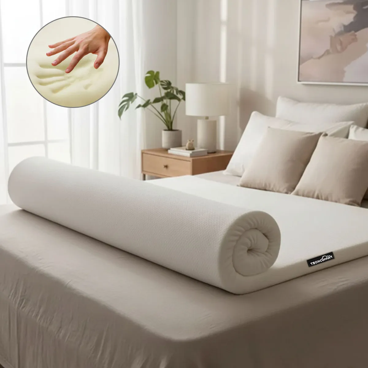 TECHCONFORT - Sobrecolchon topper en viscoelástica memory foam 140x190 Doble