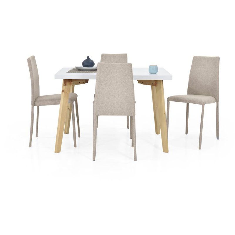 VENECIA - Comedor 4 Puestos Lugo Matiz con Sillas Lyon en Tela Beige.