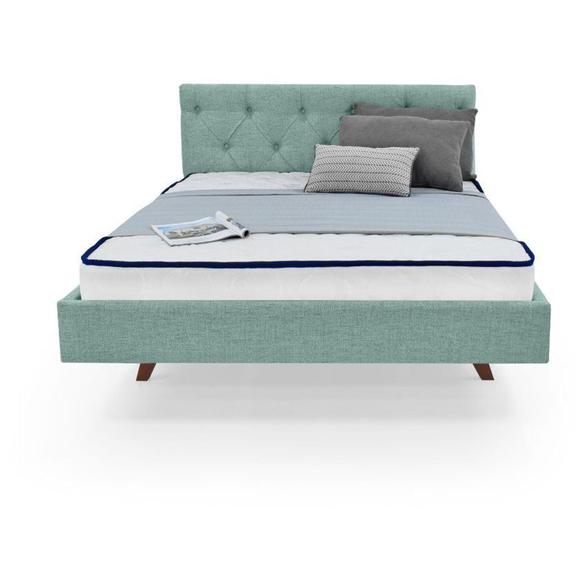 VENECIA - Cama Virginia Doble en Tela Aqua con Colchón Versalles