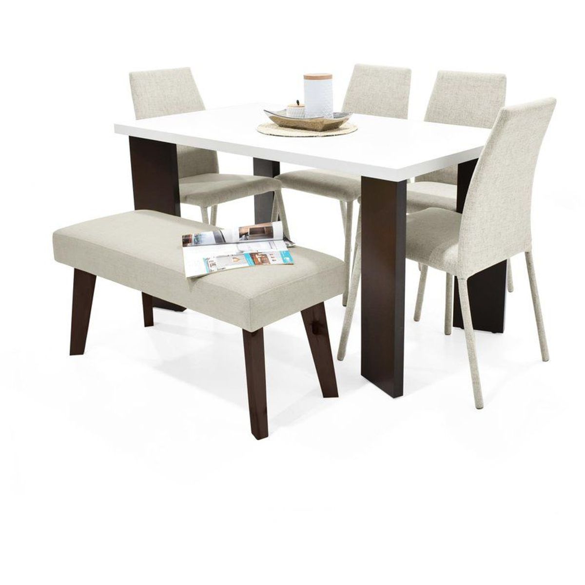 VENECIA - Comedor 6P Sevilla con Sillas Venecia y Butaco en Tela Taupe_.