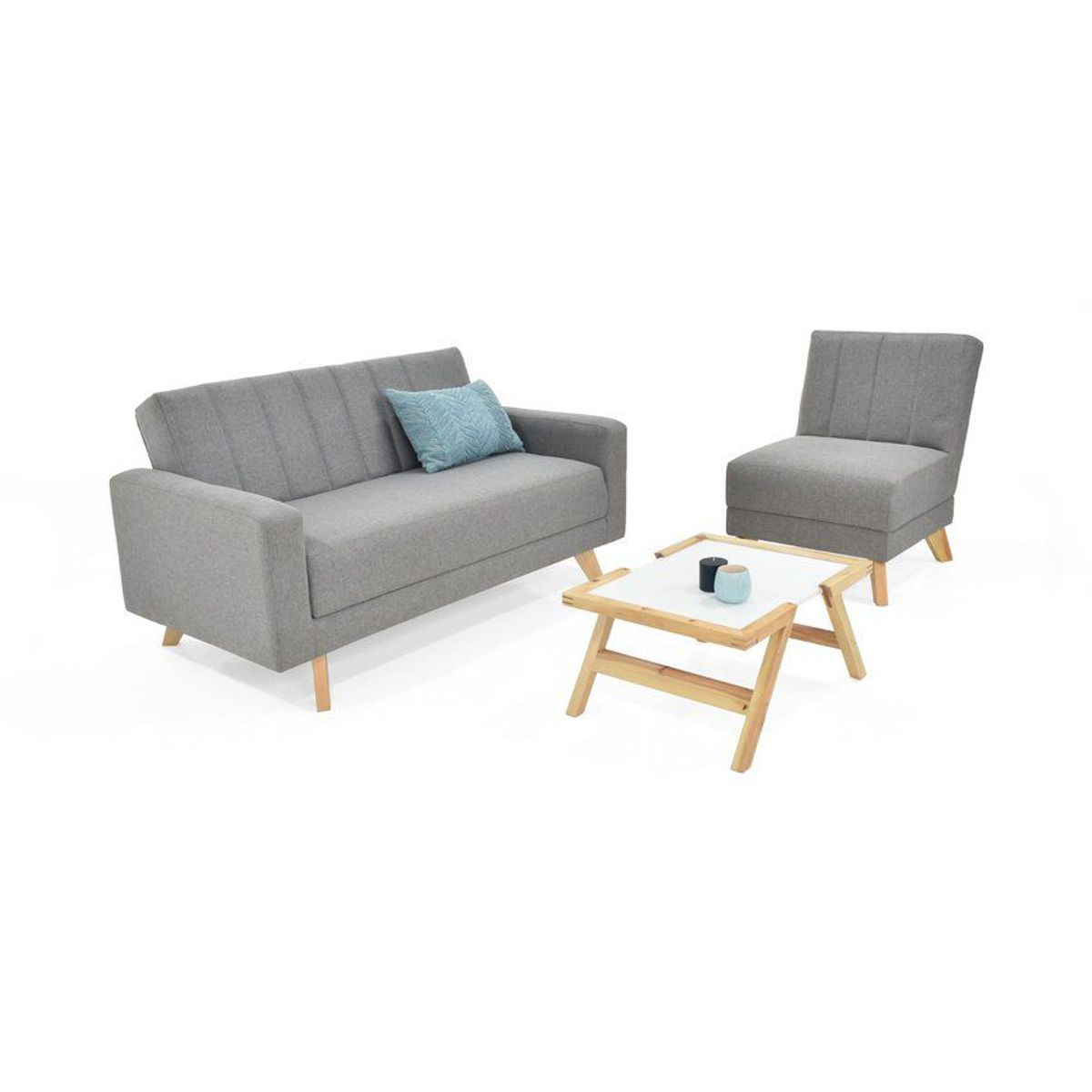 VENECIA - Sala Barú Estambul en Tela Plata con Mesa de Centro Dakota