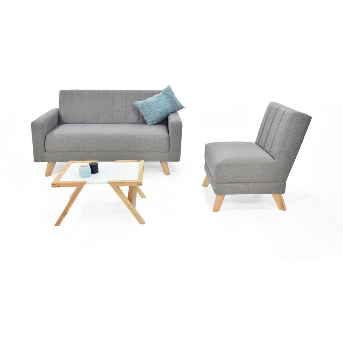 VENECIA - Sala Barú Estambul en Tela Plata con Mesa de Centro Dakota