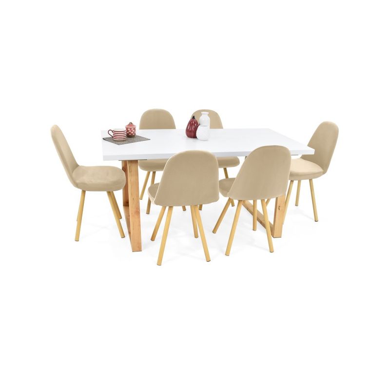 VENECIA - Comedor 6 Puestos Andara con Sillas Matiz en Tela Taupé