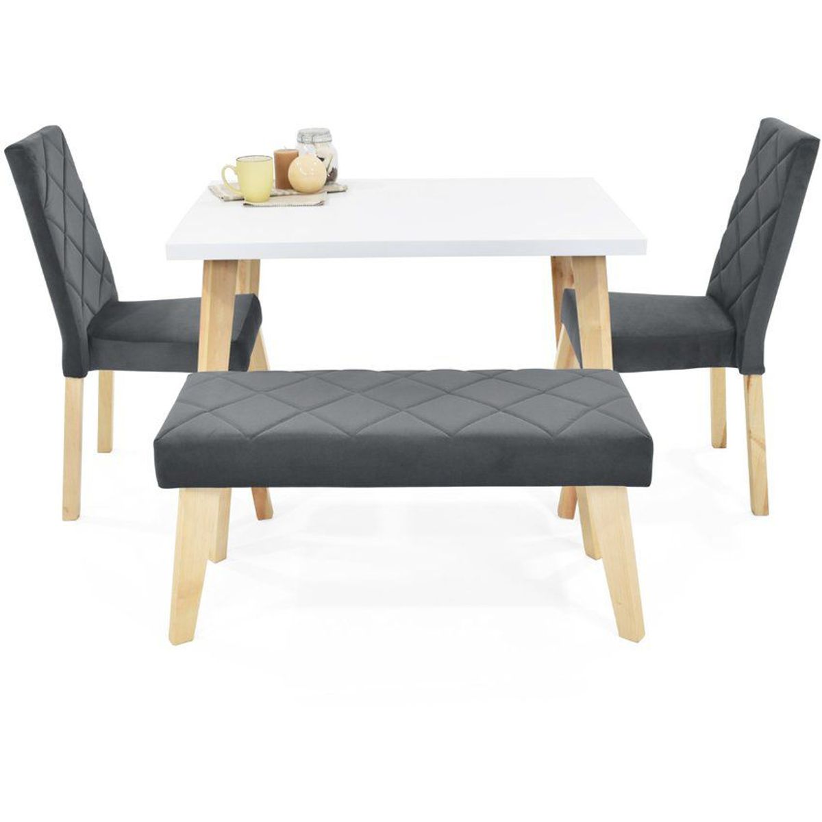 VENECIA - Comedor 4 Puestos Lugo Matiz con Sillas y Butaco Liverpool Gris_.
