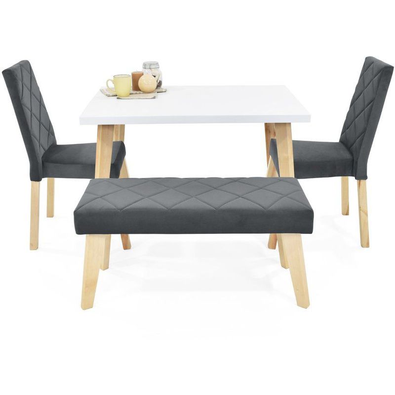 VENECIA - Comedor 4 Puestos Lugo Matiz con Sillas y Butaco Liverpool Gris