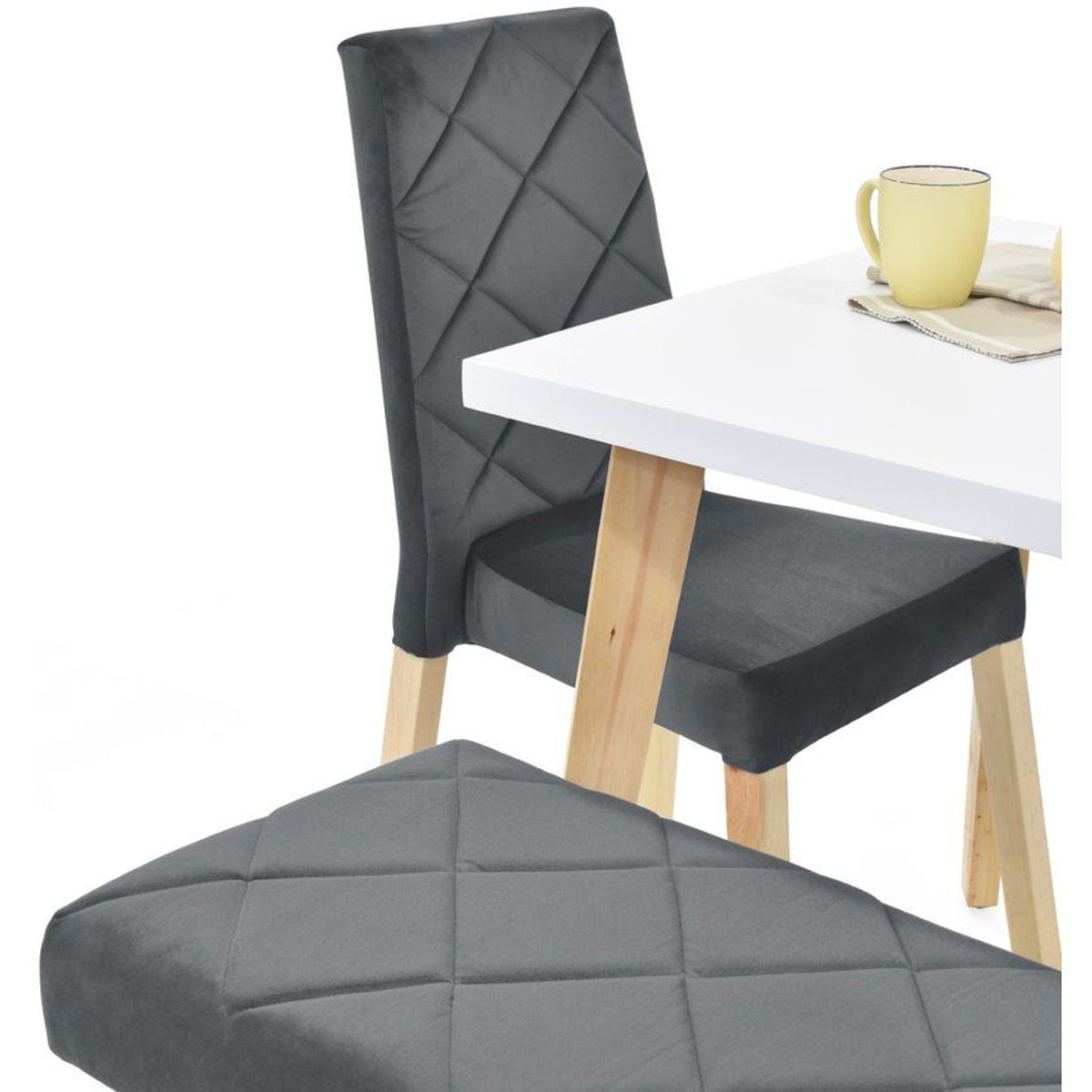 VENECIA - Comedor 4 Puestos Lugo Matiz con Sillas y Butaco Liverpool Gris_.