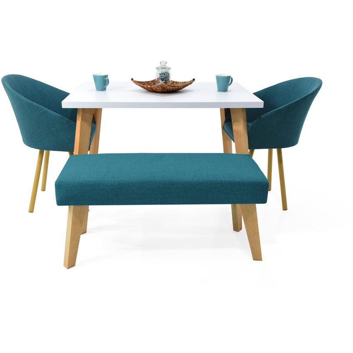 VENECIA - Comedor 4 Puestos Lugo Matiz Sillas Tokyo y Butaco Tela Petróleo_.