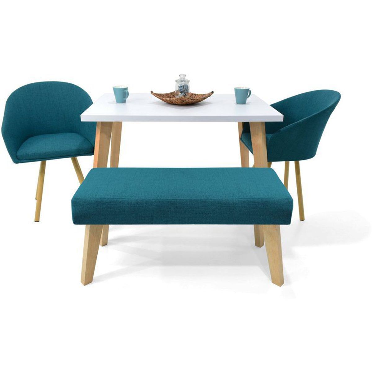 VENECIA - Comedor 4 Puestos Lugo Matiz Sillas Tokyo y Butaco Tela Petróleo_.