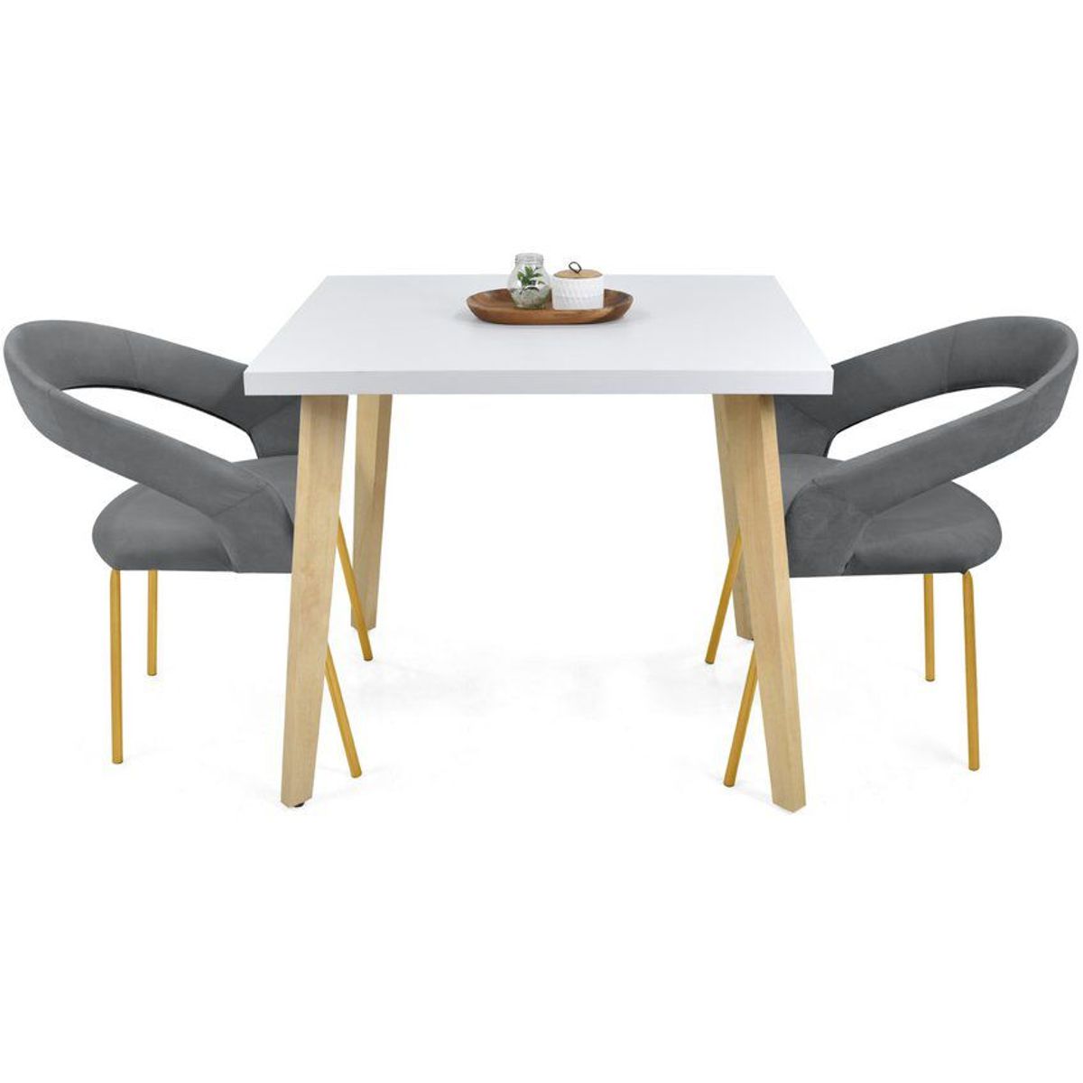 VENECIA - Comedor Tiza 2 Puestos con Sillas Atenas Tela Gris