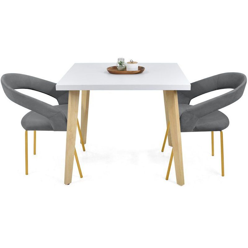 VENECIA - Comedor Tiza 2 Puestos con Sillas Atenas Tela Gris