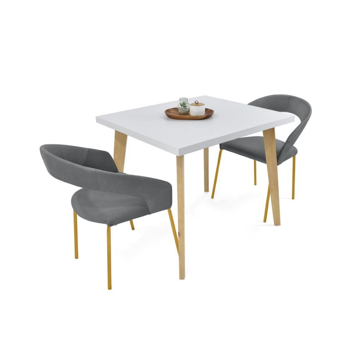 VENECIA - Comedor Tiza 2 Puestos con Sillas Atenas Tela Gris