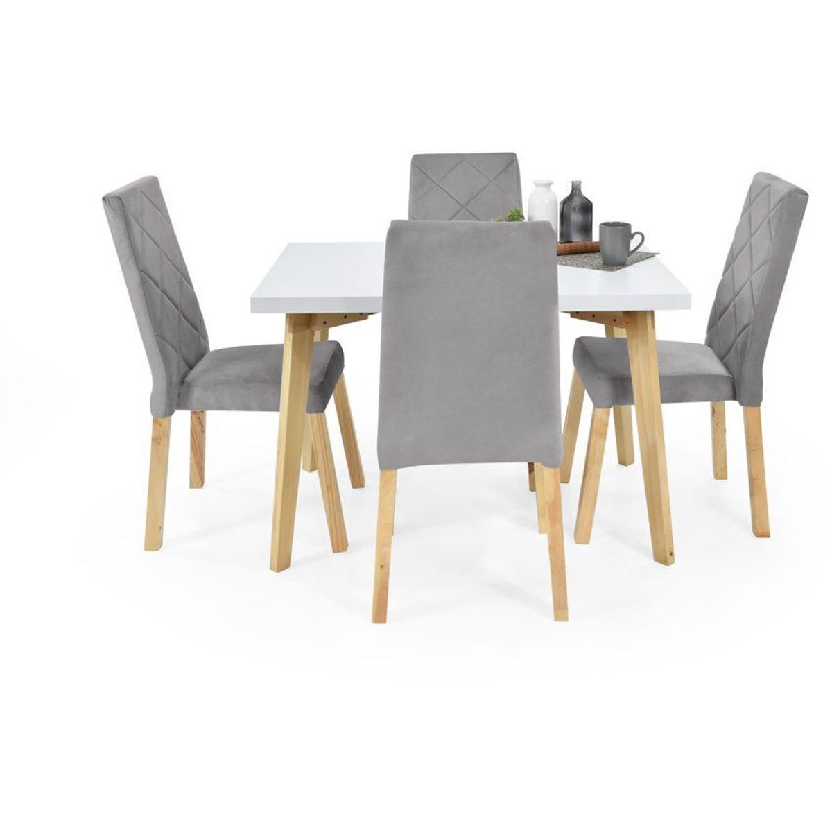 VENECIA - Comedor 4P Lugo Matiz con Sillas Liverpool en Tela Plata