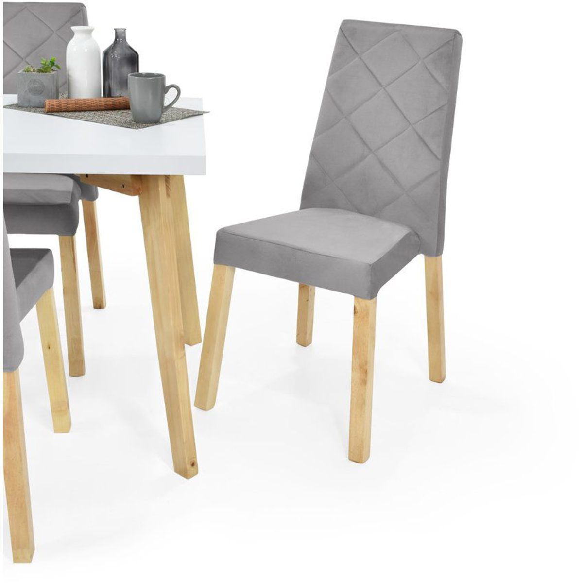 VENECIA - Comedor 4P Lugo Matiz con Sillas Liverpool en Tela Plata