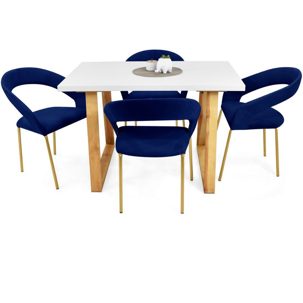 VENECIA - Comedor Andara 4 Puestos con Sillas Atenas en Tela Azul_.