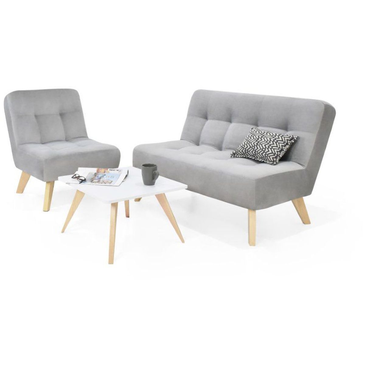 VENECIA - Sala Navara Porto en Tela Plata con Mesa de Centro Nova