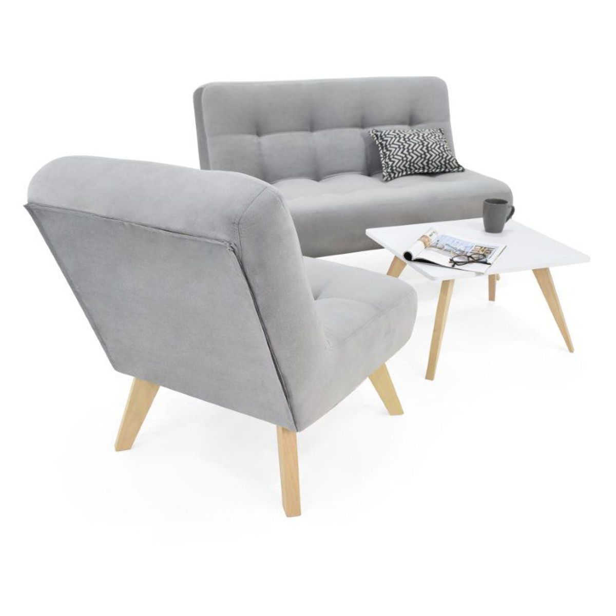 VENECIA - Sala Navara Porto en Tela Plata con Mesa de Centro Nova