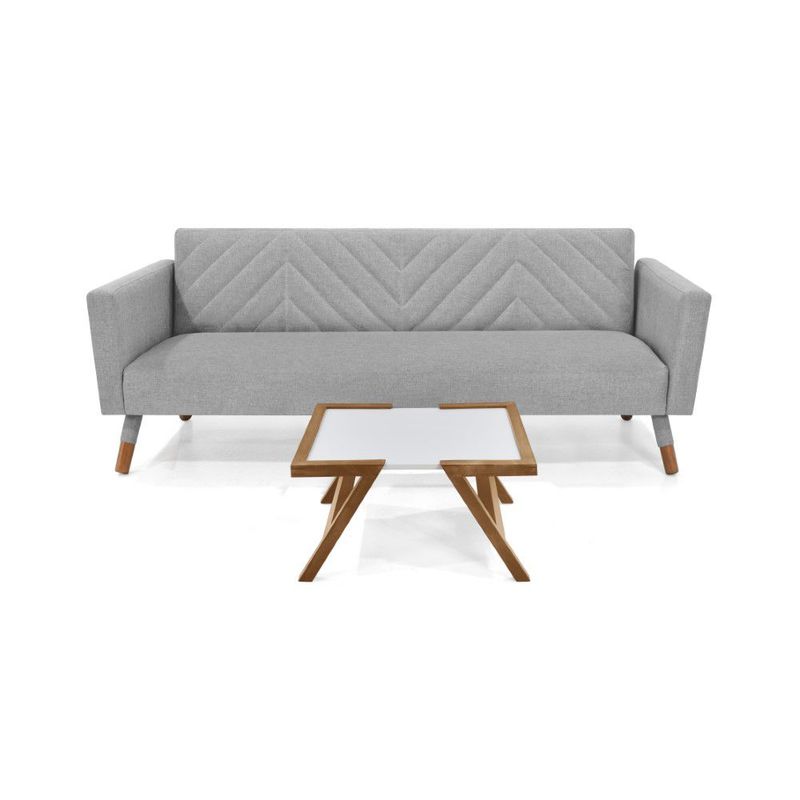 VENECIA - Sofá Cama Artemisa en Tela Plata y Mesa de Centro Dakota