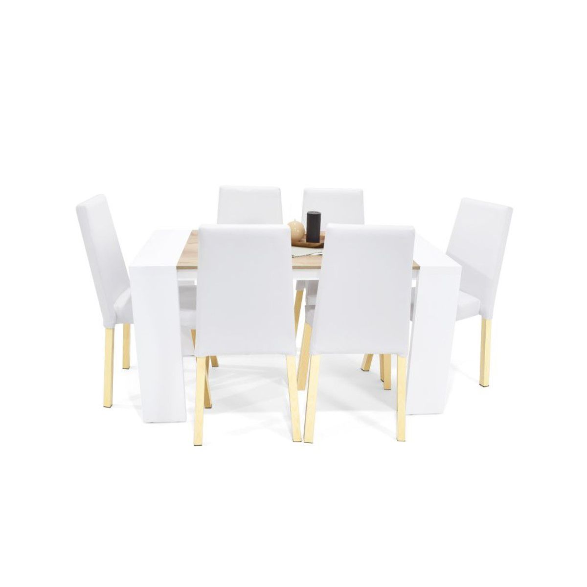 VENECIA - Set de Comedor 6P Chicago con Sillas Viena Cuero Sintético Blanco