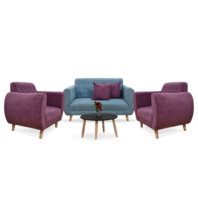 INDUSTRIAL BASESTILOS - Sala isabelina lino azul y purpura patas de maderas o metalica