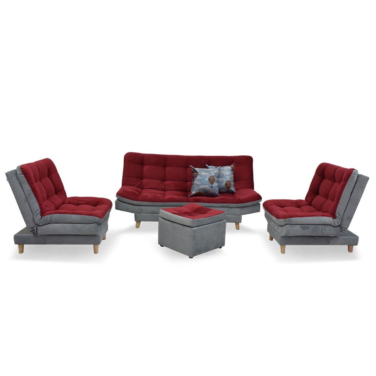 INDUSTRIAL BASESTILOS - Sala Moltochic jumbo lino rojo-gris patas de metal_.