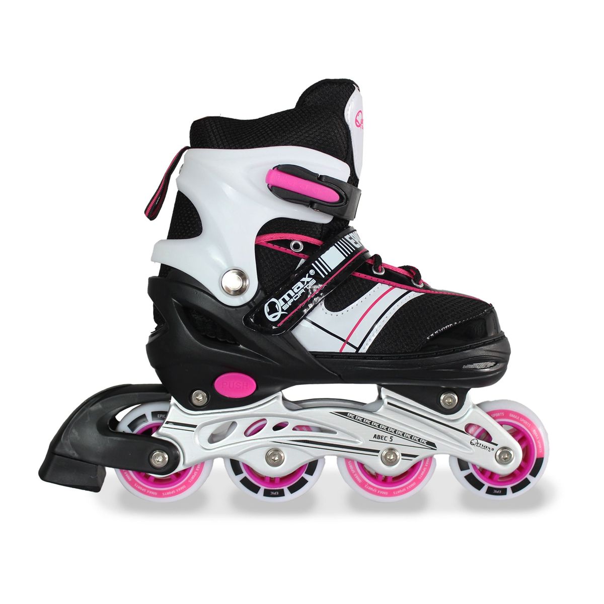 QMAX - Patines en linea Ajustables + Kit de Protección Niña Rosado 36-39