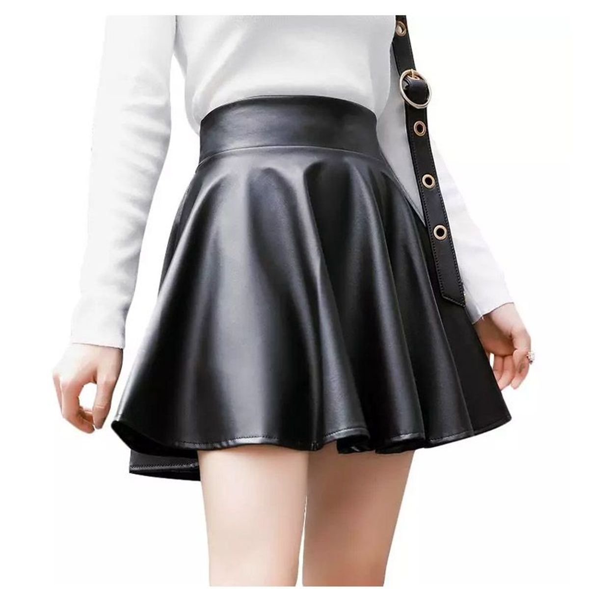 SYK - Falda Para Mujer Efecto Cuero Plisada