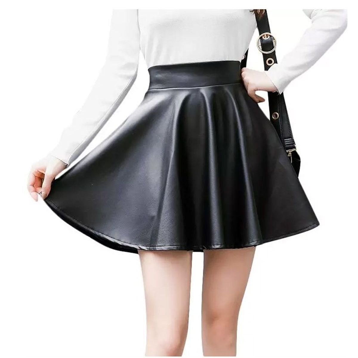SYK - Falda Para Mujer Efecto Cuero Plisada